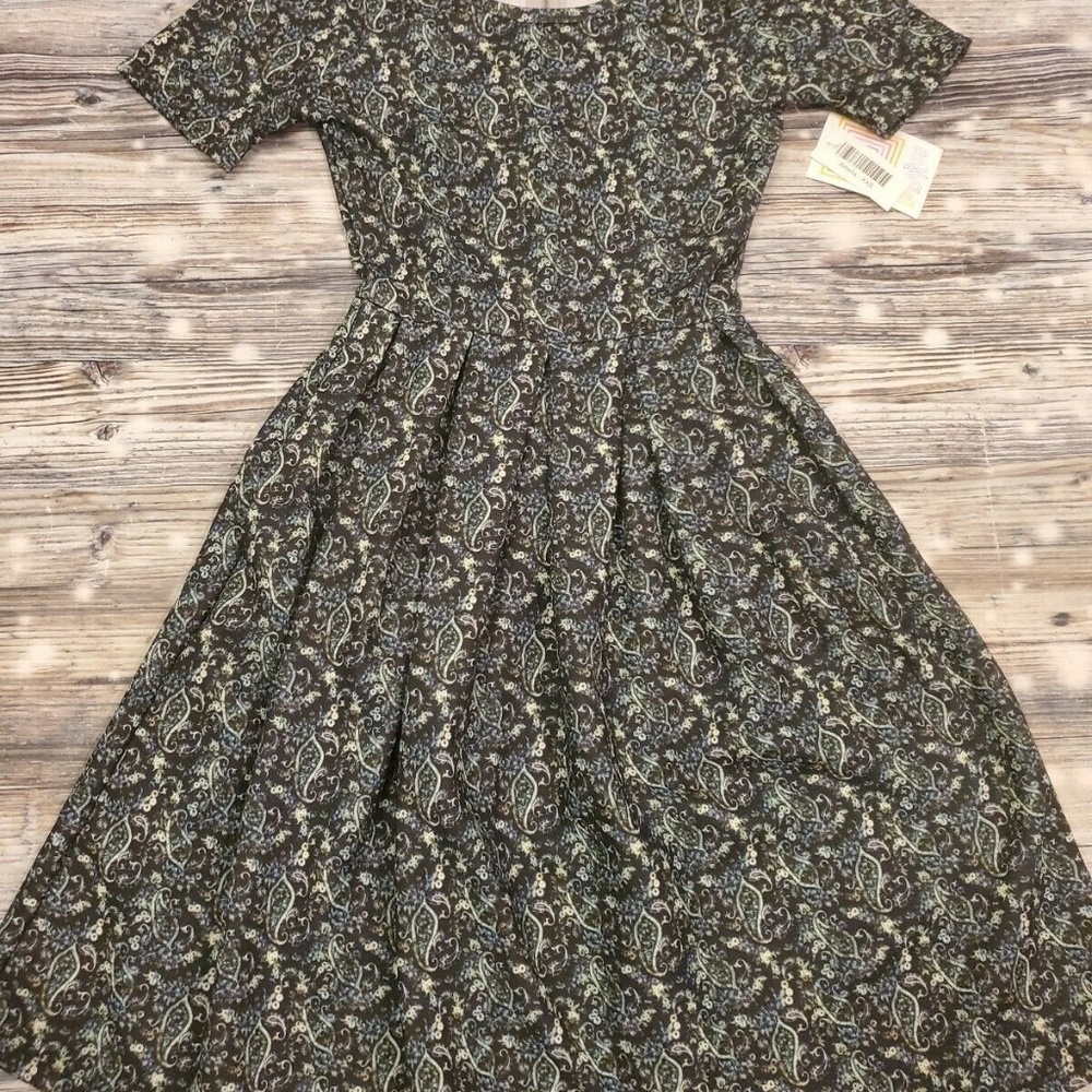 BNWT LuLaRoe Amelia Dress Size XXS Gray Paisley